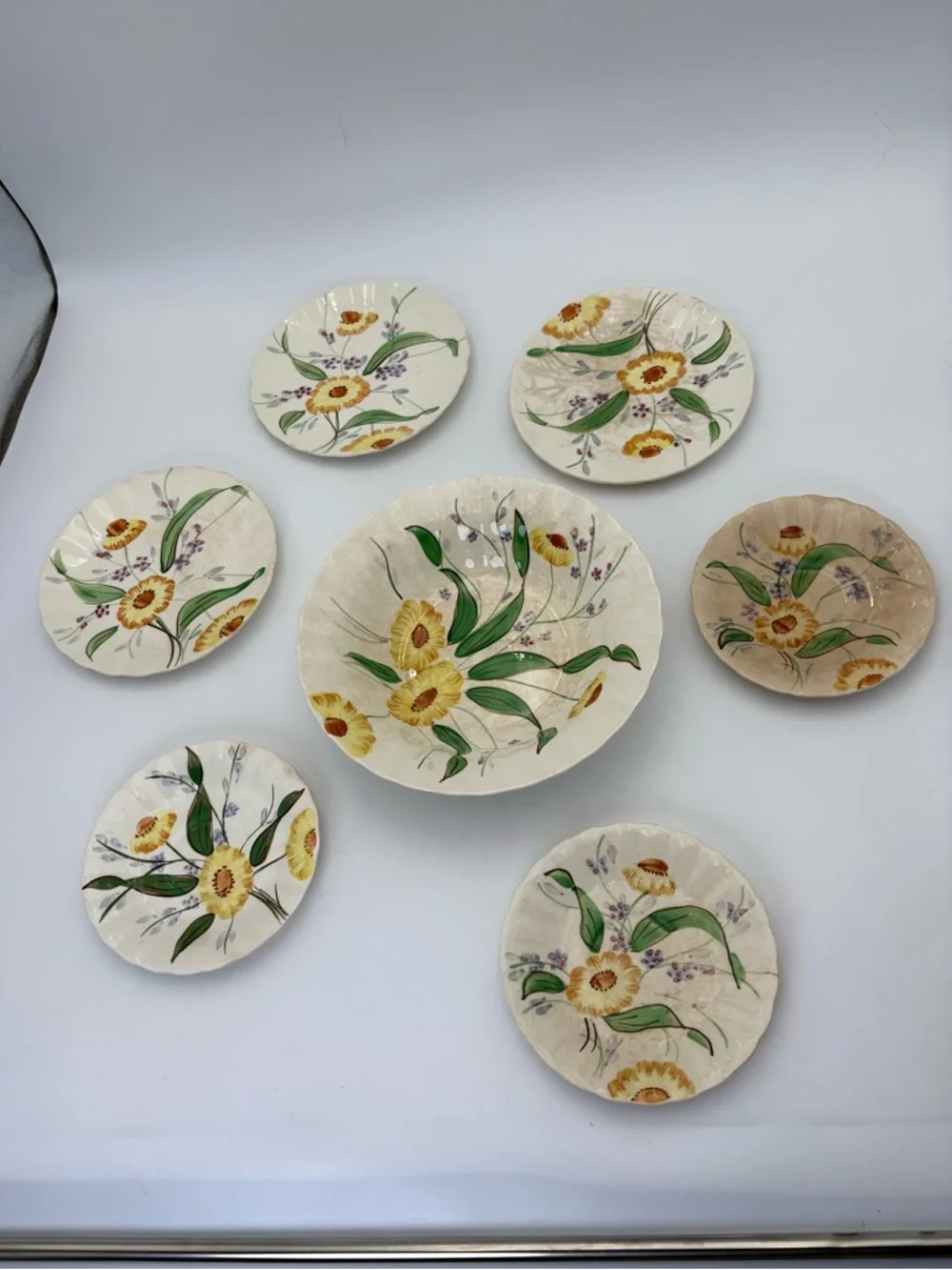 Vintage Southern Potteries Blue Ridge Hand-Painted Yellow Floral Bowl and Plates - Picture 1 of 14